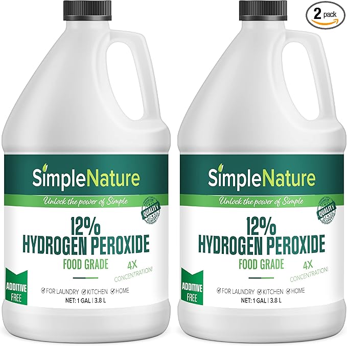 12% Food Grade Hydrogen Peroxide Solution - 2 Gallons - Natural Multipurpose Cleaner - Made in USA - Ideal for Commercial, Residential, Kitchen, Bath, Laundry, and More - Ecofriendly