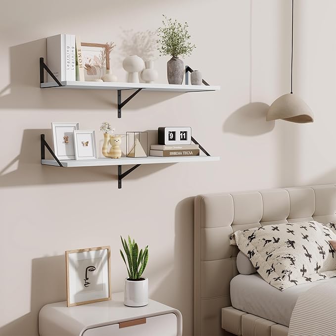 Deep Floating Shelves for Wall,36" Wx10 D Wood Wall Shelves with Metal Brackets,Hanging Storage Floating Shelf for Living Room,Bedroom,Bathroom,Office,Kitchen,White