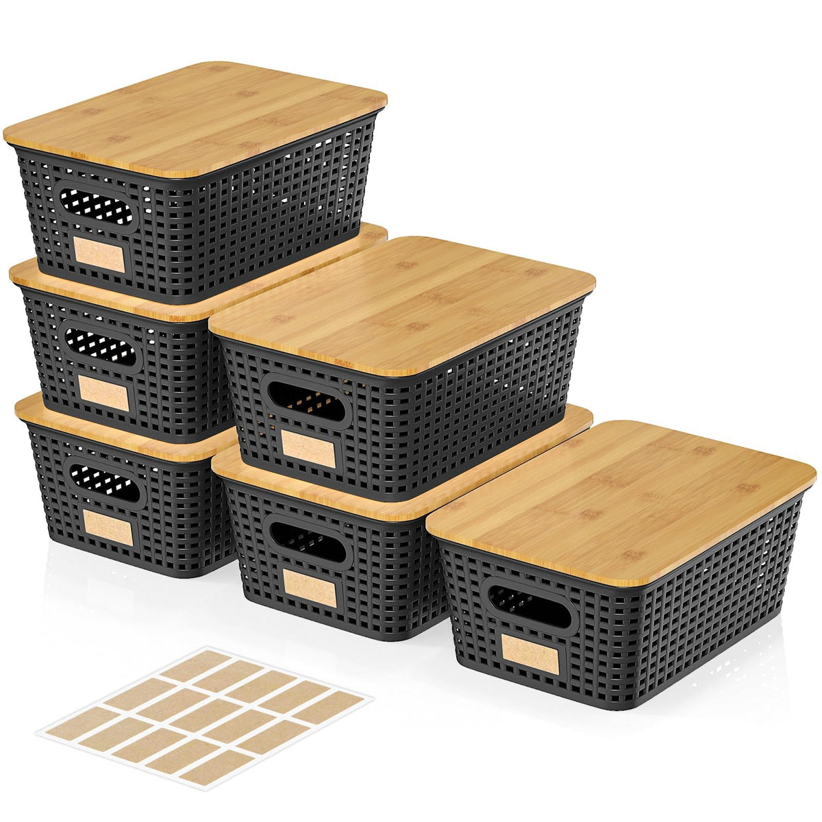 6Pcs Storage Bins with Lids, Stackable Plastic Storage Basket - Image 1