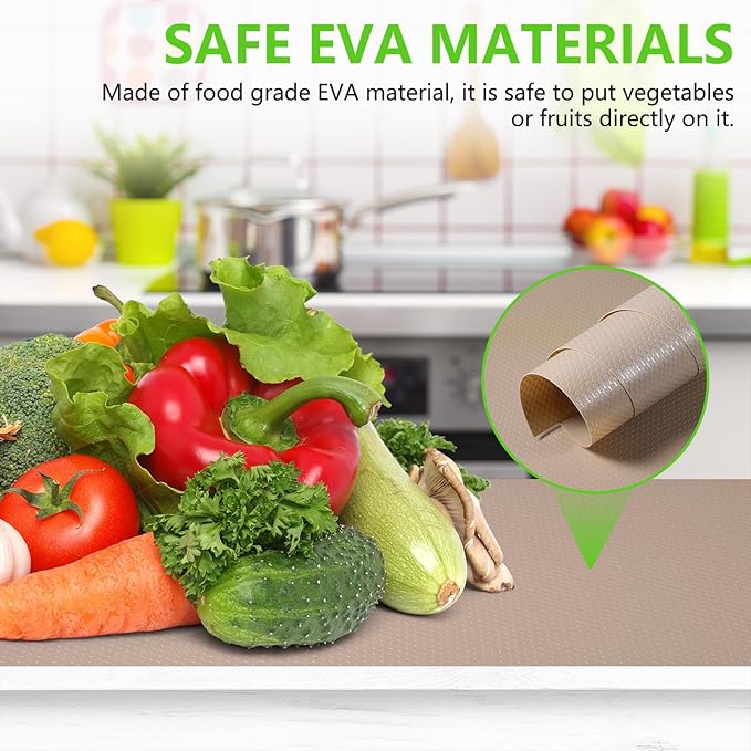 Beige Shelf Liners for Kitchen Cabinets Non Adhesive Drawer Liner for Bathroom Waterproof Refrigerator Liners for Shelves Fridge Plastic Mats Cabinet Cupboard Liner 17.5 x 393.7 Inches