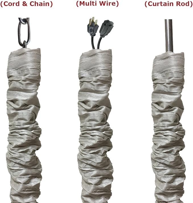 Royal Designs, Inc. Cord & Chain Cover 4 ft Silk Type Fabric, Chandelier Pendant Lighting Chain & Cable Management, Touch Fastener, Gray - 4 Pack