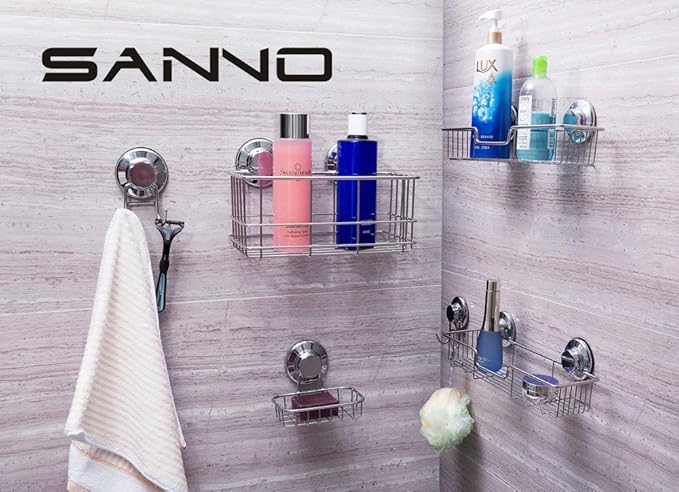 SANNO Suction Cup Hooks for Shower Vacuum Hook for Flat Smooth Wall Surface Towel Robe Bathroom Kitchen Shower Bath Coat, Stainless Steel (6 Pack)