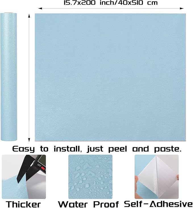 Peel and Stick Wallpaper Blue Silk Wall Paper - 15.7 x 200 Inch Self Adhesive Wallpaper Peel and Stick, Easy to Paste Wall Contact Paper for Stand Liner, Table and Door Makeover Decor