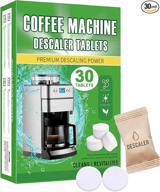 HI FINE CARE Coffee Machine Cleaner Tablets, Descaling & Deodorizing for All Coffee Makers, Espresso Machines, Odor Eliminator Tablets Individual Packaging, 30 Count, 0.17oz Each