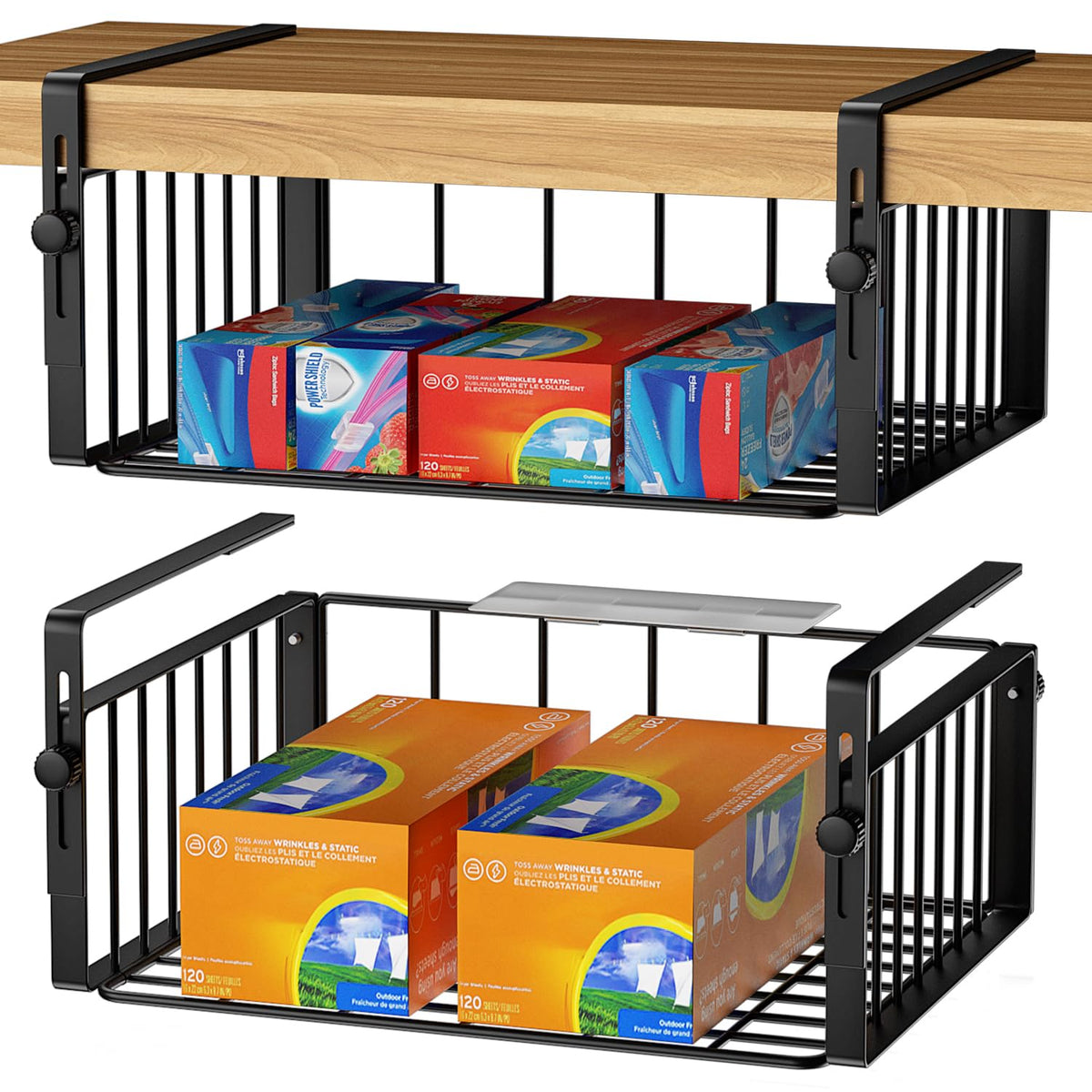 2Pack Under Shelf Storage Basket Organizer, Black - Image 1