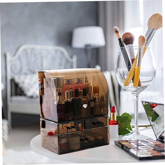 Tabletop Makeup Organizer Transparent Acrylic Cosmetic Storage Box Cover for Lipstick Brushes and Accessories Stylish and Space-saving Design for Vanity Desk