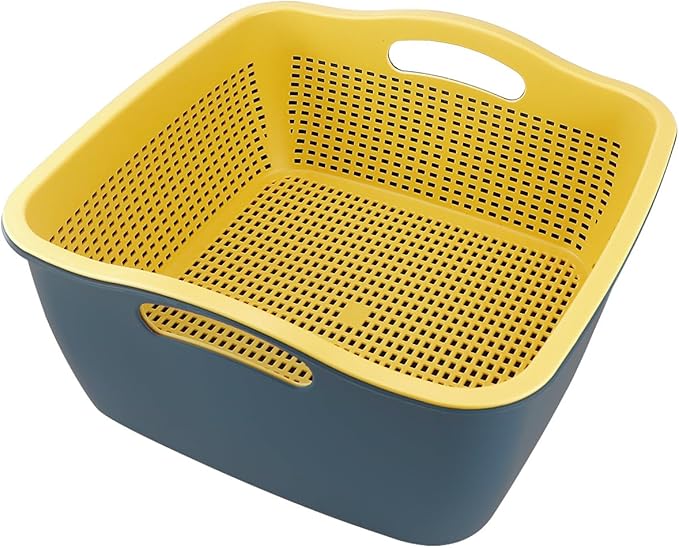 Double-layer Draining Basket Plastic Fruits & Vegetable Washing Basket for Kitchen (Blue)