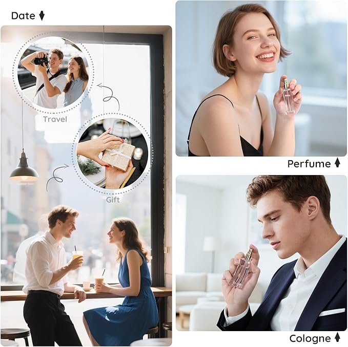 Segbeauty 40pcs 0.68oz Perfume Travel Refillable Sprayer, Empty Perfume Bottles for Women, 20ml Travel Atomizer Glass Spray Bottles Portable, Bulk Fine Mist Cologne Atomizer for Men with Transfer Tool