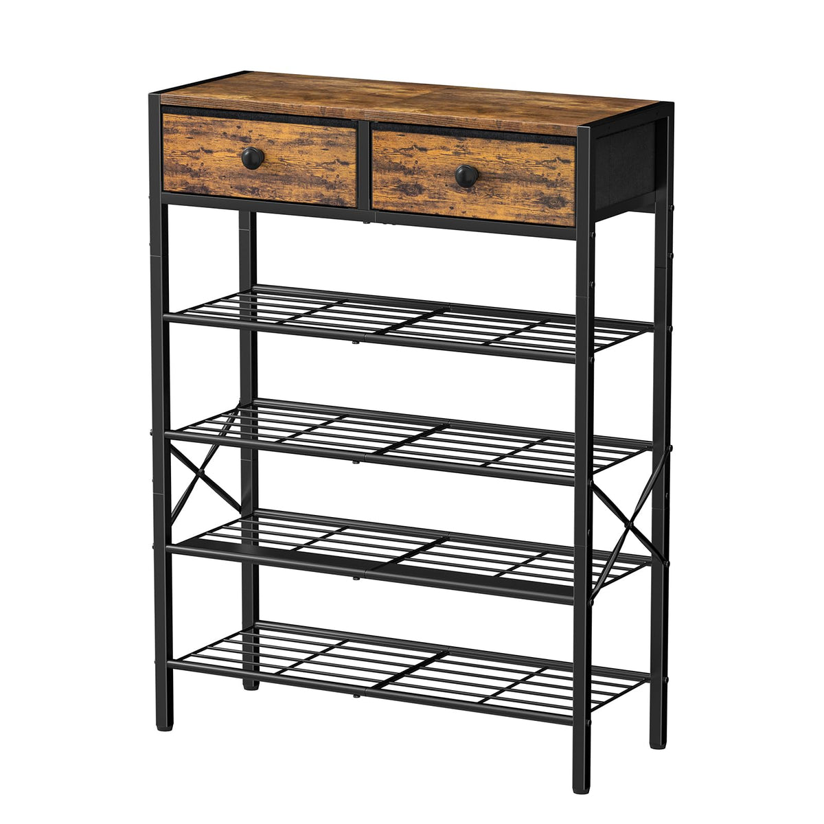 5 Tier Shoe Rack with 2 Drawers, 16-20 Pairs Rustic Brown - Image 1