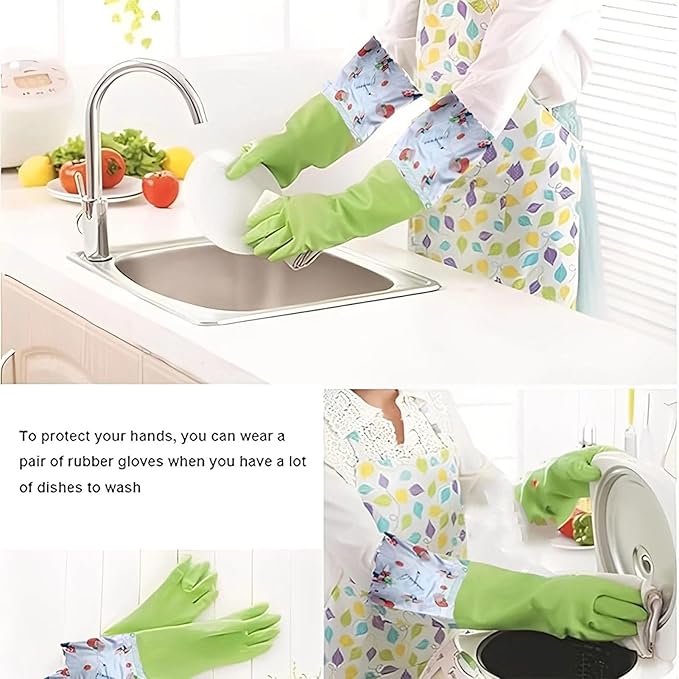 KINGFINGER 16'' Extra Long Dishwashing Gloves - Latex-Free Heavy Duty Rubber for Kitchen, Car & Garden, Textured Non-Slip Grip 2 Pairs