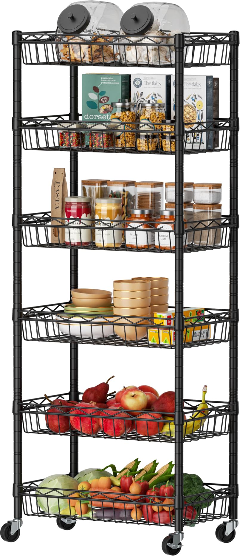 6 Tier Shelf Wire Shelving Adjustable Storage Shelves Basket Rack - Image 1