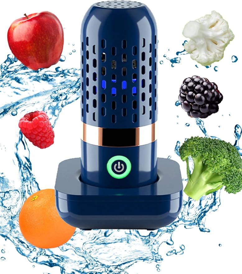 Vegetable and Fruit Cleaner Machine, Purified Water-Proof Fruit Cleaning Device with OH-ion Purification Technology 250min Working time and Wireless Charging, for Cleaning Fruit, Grain (Blue)