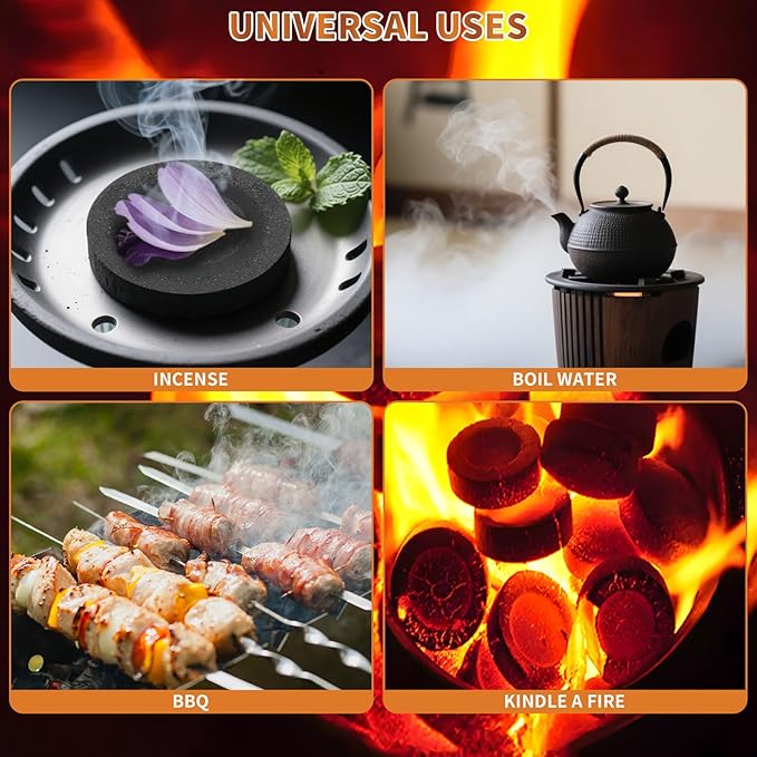 120 pcs Charcoal Tablets for Burn Incense, 40 mm Quick Light Charcoals for Resin Burner, No Scent No Smoke, Premium Quality Discs Briquettes for Parties