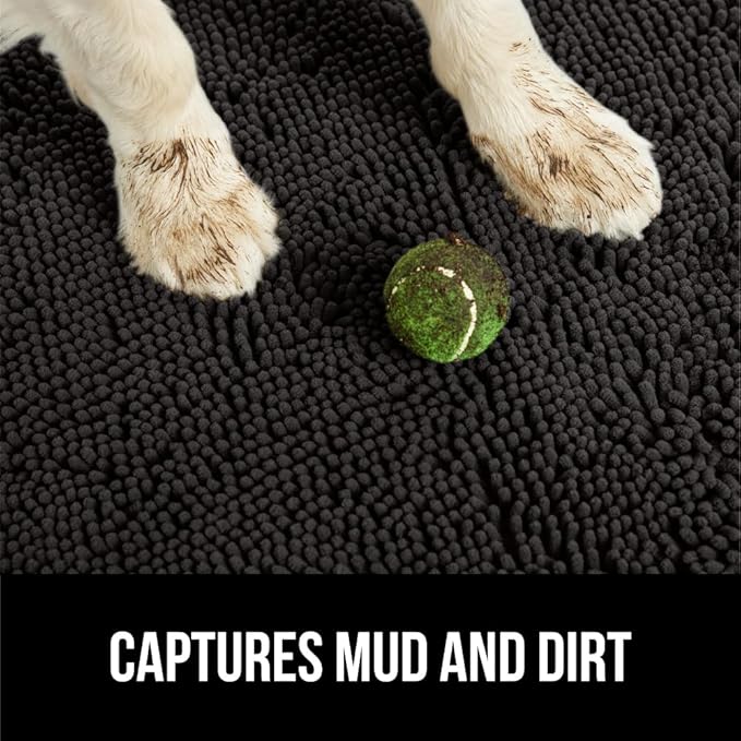 GORILLA GRIP SoakSTOPPER Dog Door Mat, Machine Washable Rug Absorbent Doormat Captures Moisture Mud Dirt, Quick Dry Soft Chenille Entryway Rugs Indoor Entrance Mats for Dog Paws, 24x16 Black