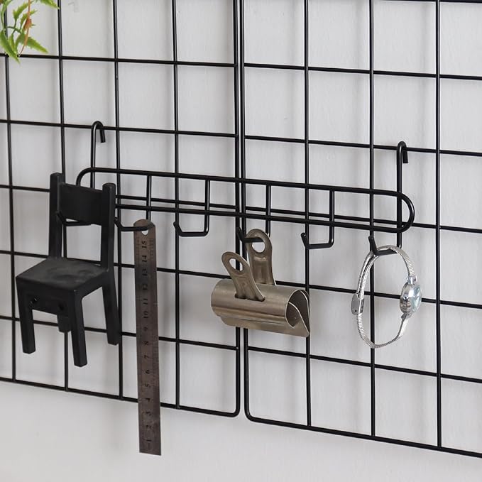 Metal Mesh Wall Grid Panel Hanging Basket,Display Shelf,Pen Holder,Hooks Rack,Bookshelf,Decorative Desk Storage Organizer for Office,Study,Set of 5 (Black)