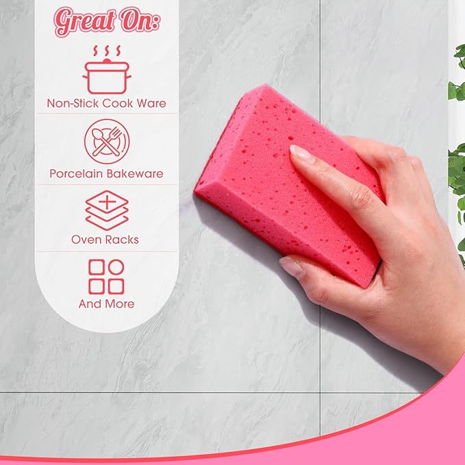Tioncy 24 Pcs Pink Kitchen Sponge Non-Scratch Scrub Washing Dishes Sponge Bulk Multi Use Dual Sided Scrub for Kitchen Bathroom, Household Cleaning