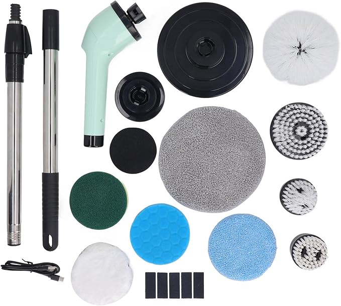 Focket Electric Spin Scrubber, Cordless Cleaning Brush with 9 Replaceable Brush Heads for Bathroom Floor Tile Glass Tub