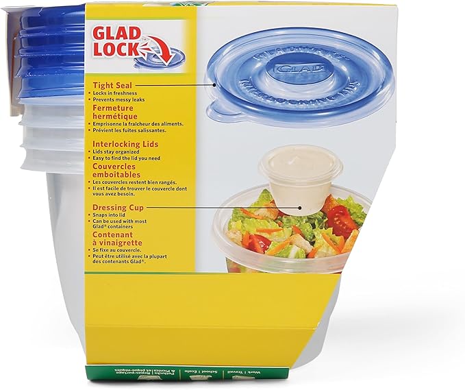 Glad GladWare To Go Lunch Food Storage Containers - Medium Round - Meal Container Holds up to 32 Ounces of Food - Lock Tight Seal, 4 Count - 6 Pack