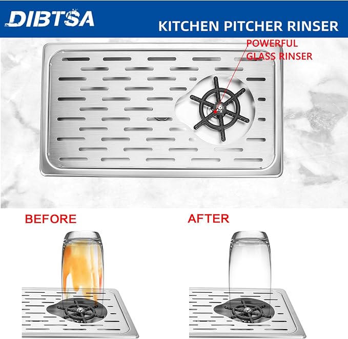 DIBTSA Pitcher Rinser, Espresso Rinser with Spray, Drain and Drip Tray, Stainless Steel Bar Glass Rinser for Sink, Cup Washer for Home Kitchen Hotel Cafe Restaurant (16.7x9.1x1.2 Inch)