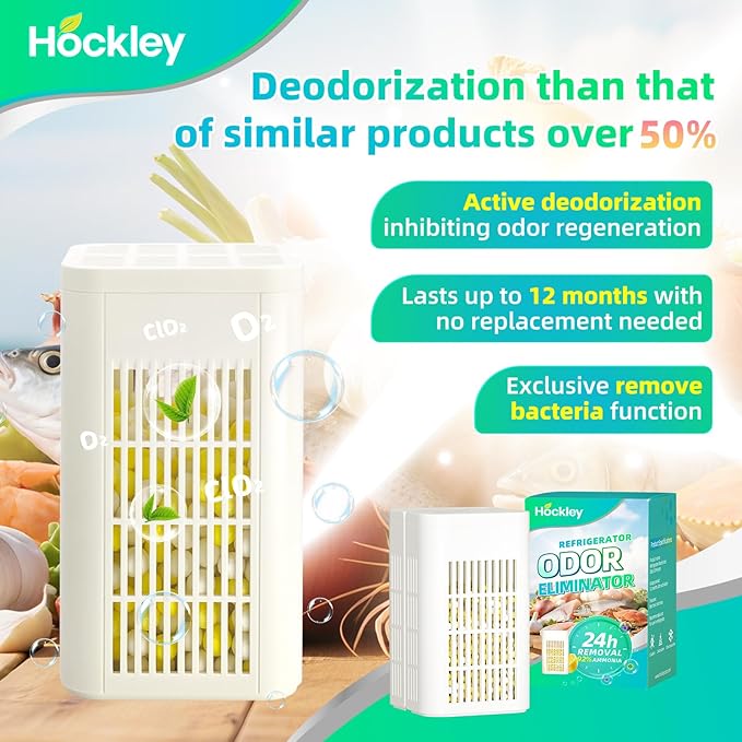Refrigerator Deodorizer Odor Eliminator - 2X Stronger Than Activated Carbon, 5X More Effective Than Baking Soda, 24-Hour Fast Acting for Fridge, Pet Areas & Small Spaces, Lasts 12 Months, 2 Pack