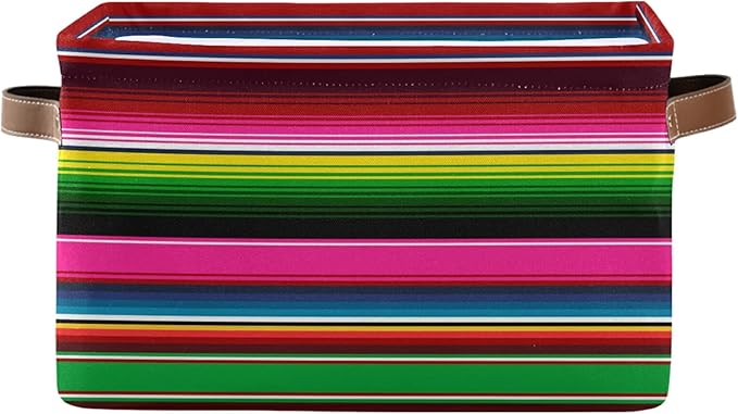 xigua Storage Basket Mexican Serape Blanket Stripes Colorful Storage Bin with Handle, Large Storage Cube Collapsible for Shelves Closet Bedroom Living Room 1PC