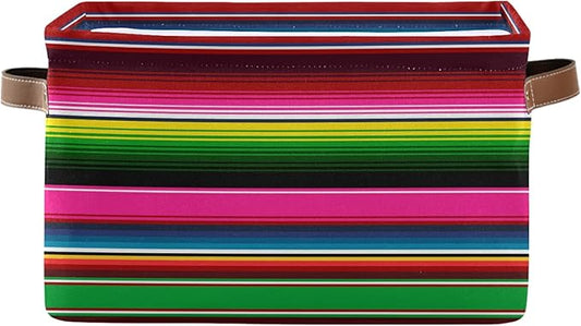 xigua Storage Basket Mexican Serape Blanket Stripes Colorful Storage Bin with Handle, Large Storage Cube Collapsible for Shelves Closet Bedroom Living Room 1PC