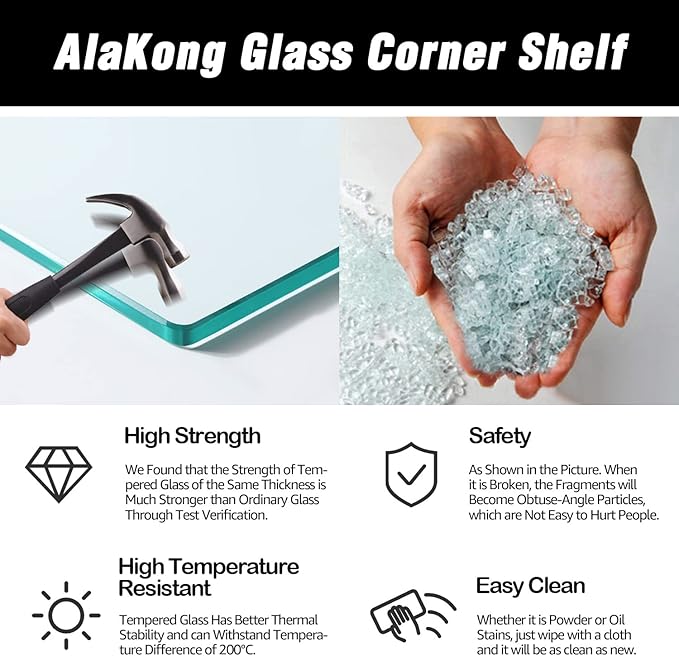 Set of 4 Bathroom Corner Glass Shelf Tempered Glass Shelves for Shower Wall Corner Caddy Basket Triangle Wall Shower Shelf Shampoo Bottle Holder No Drilling Adhesive Wall Mount Bathroom Shelf