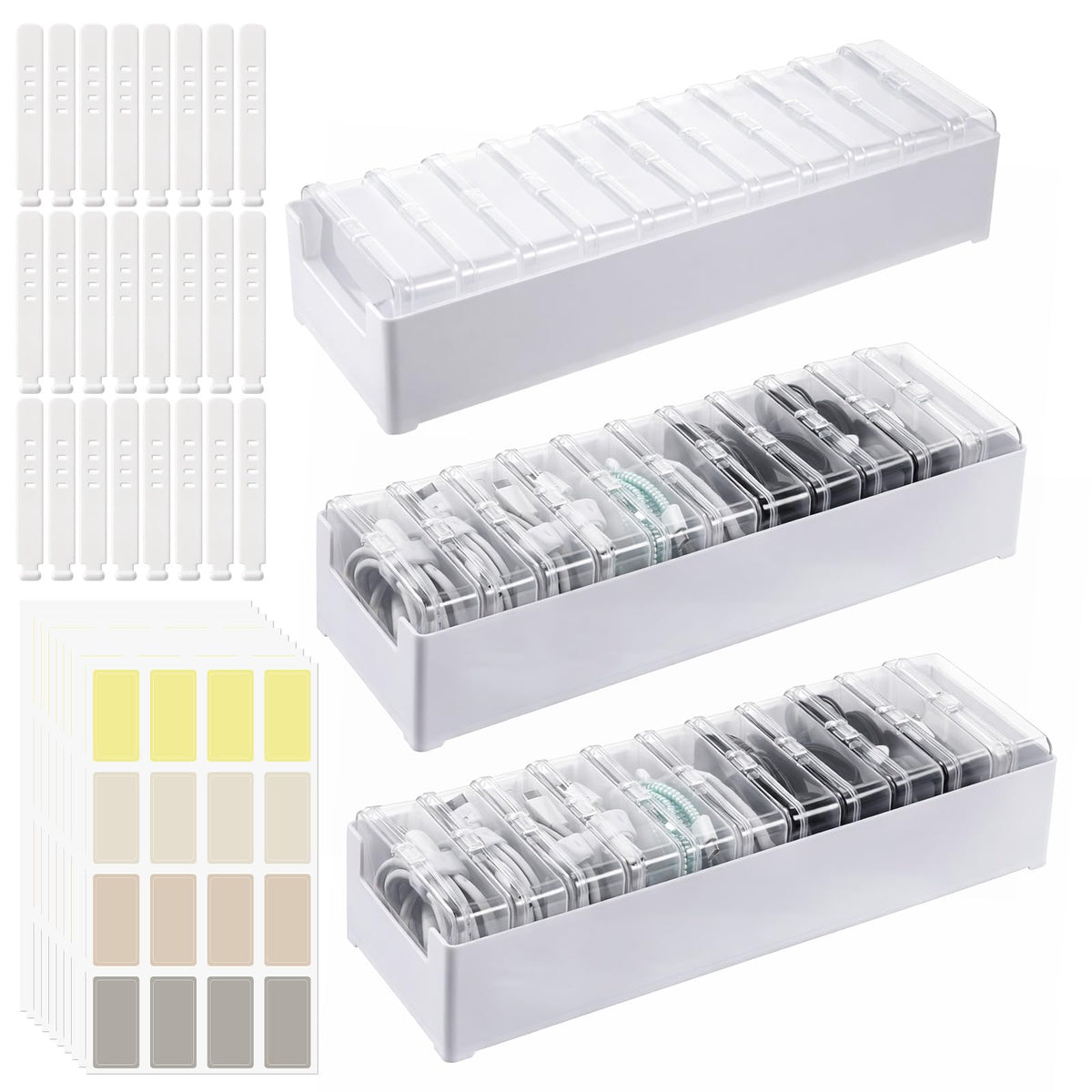 3 Pcs 11 Case Cable Storage Box with Cable Straps & Label - Image 1