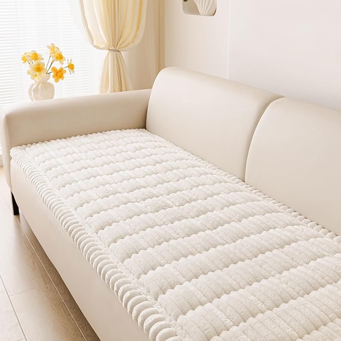 hyha Couch Covers for Dogs Washable, Non Slip Plush Dog Sofa Protectors, Fuzzy Pet Couch Covers for 3 Cushion Sofa Pet Friendly (White, 27.6" x 70.9")