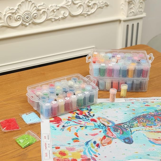 Diamond Art Storage Container, 4-Tier Organizer with 200 Slots, Clear Plastic Case with Handle for Beads and Painting (1-Tier)
