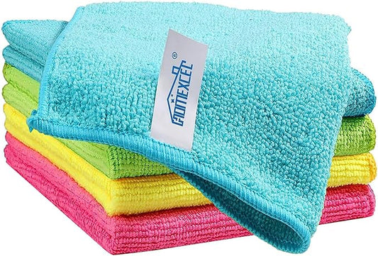 HOMEXCEL Microfiber Cleaning Cloth, 5 Pack Cleaning Towels for Kitchen, Lint Free, Scratch-Free, Highly Absorbent, and Reusable Cleaning Rags for House, 11.5 X11.5 inch (Green/Blue/Yellow/Pink)