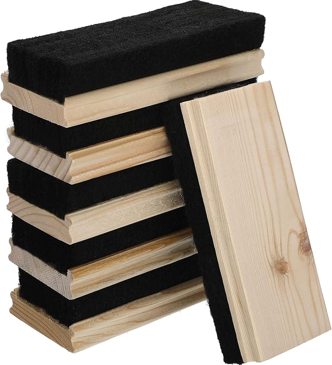 Felt Campus Style Erasers, Cleaner Dusters Felt Chalkboard Eraser for Kids Wood Chalk Eraser for Chalkboard Cleaners Dusters for Markers White Black Boards Paint School Students Teachers (6 Pieces)