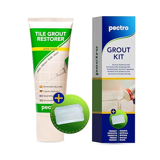 PECTRO Tile Grout Repair Paste, White, 14.1 oz (400 g) Squeeze Tube with Adjustable Spatula - Fast Drying, Odorless Filler for Grout Lines, Cracks & Gaps (Bathroom, Kitchen, Floor Tile) (KIT X 1)