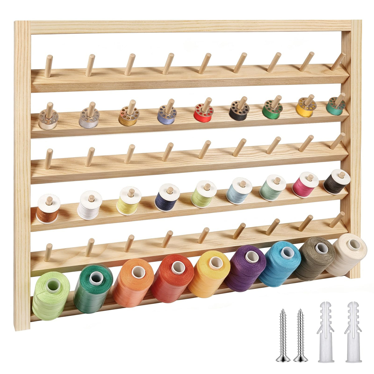 Premium 54 Spools Wooden Thread Rack – Wall Mounted Sewing - Image 1