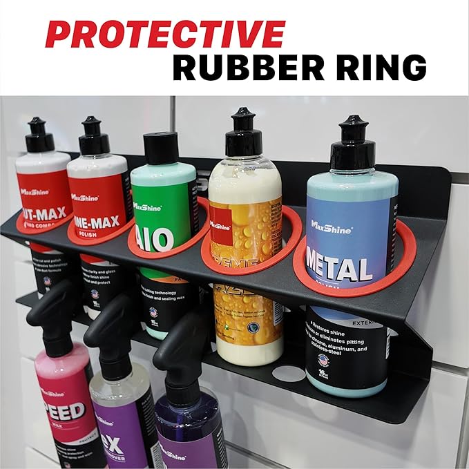 Maxshine Universal Detailing Spray Bottle Holder – Mobile Detailing & Car Garage Organizer, Holds 5 Bottles (16/32oz) with 4 Small Holes – Lightweight Design, Easy Wall Mounting