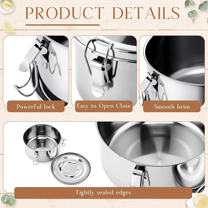 4 Pcs Stainless Steel Bento Box 22 oz Reusable 304 Stainless Steel Food Storage Containers with Lockable Clips to Leak Proof, Dishwasher Safe