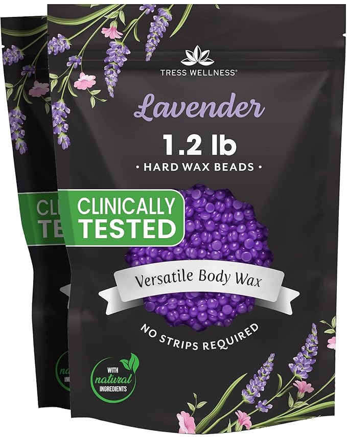 Tress Wellness Wax Beads - Safe for Skin - Dermatologically Tested - At-Home Kit for Bikini, Lavender 2 x 1.2lb, 2 pack