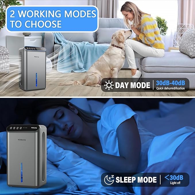 Dehumidifier for Basement (85 OZ, 800 sq ft) Quiet Dehumidifiers for Home, Auto Shut-Off, Sleep Mode, 3 Gear Timer(8H,16H,24H), Small Dehumidifier for Bedroom, Bathroom with Drain Hose (Shadow Silver)