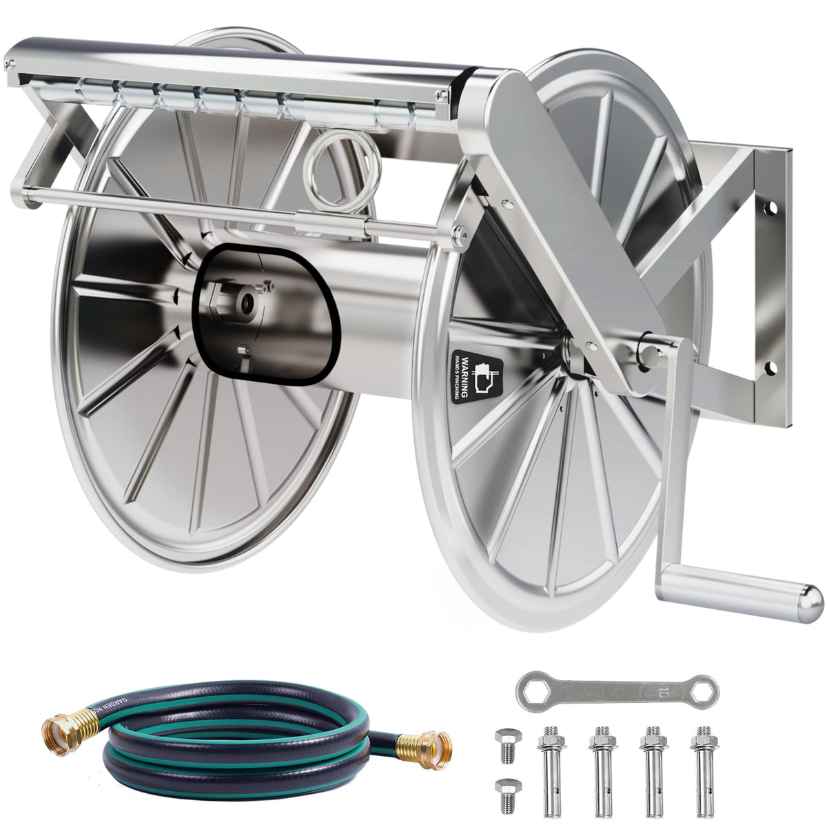 Stainless Steel Garden Hose Reel Heavy Duty, Wall Mount - Image 1