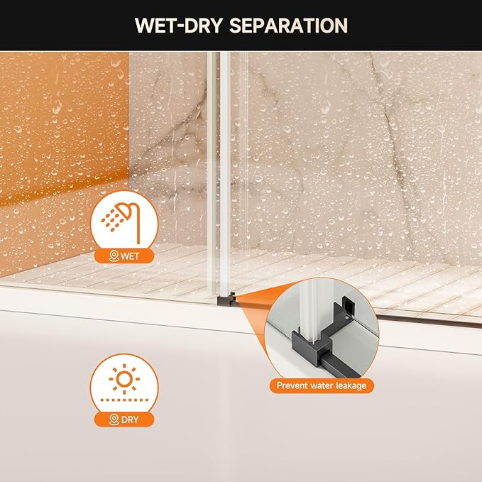 Frameless Shower Door, 56-60" W x 74" H 8mm Single Sliding Shower Door with 5/16" Clear Tempered Glass, Bathroom Glass Door for Walk-in Shower, Black