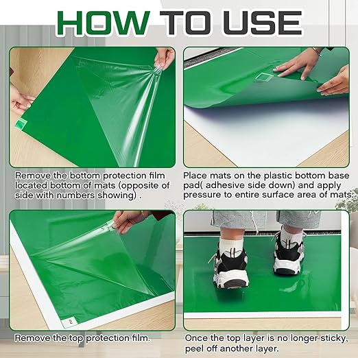 Nuanchu Adhesive Mat Pad Include 1 Sticky Non Slip Base Pad 2 Tacky Dust Mats Construction of 30 Sheets (60 Sheets Total) for Clean Room Science Lab Matting Laboratory Hospital (Green,24x36 Inches)