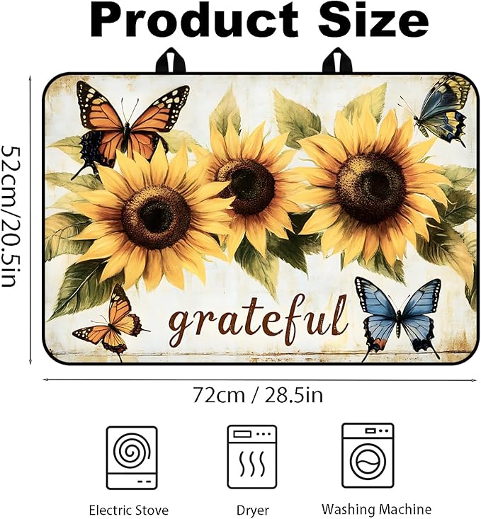 Glass Stove Top Covers for Electric Stove, Heat Resistant Counter Protector Mat, Non Slip Waterproof Surface Cover for Kitchen Counter and Cooktop (Sunflower Blessed, 28"L x 20"W)
