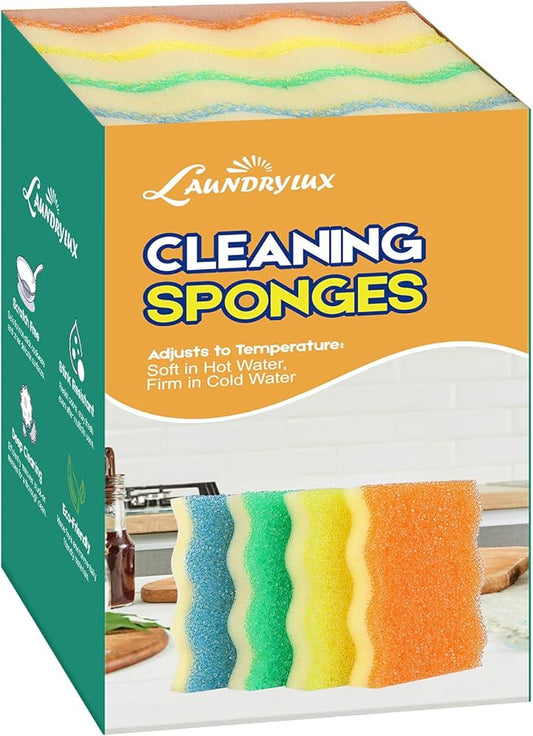 Scrub Sponge, 4 Pack Dual-Sided Temperature-Responsive Scrubber - Non-Scratch - Multipurpose Dish Sponges for Kitchens, Bathrooms, and Outdoor Use - Wave-Shaped
