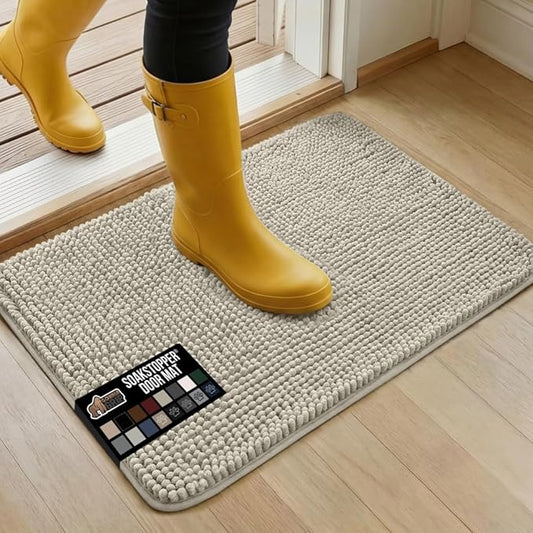 GORILLA GRIP SoakSTOPPER Dog Door Mat, Machine Washable Rug Absorbent Doormat Captures Moisture Mud Dirt, Quick Dry Soft Chenille Entryway Rugs Indoor Entrance Mats for Dog Paws, 24x17 Cream