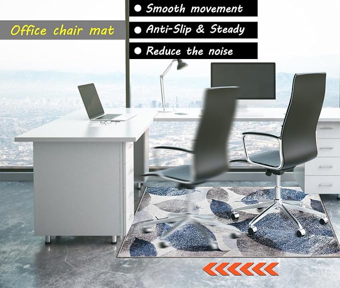Office Chair Mat for Hardwood Floor & Low-Pile Carpet,36"*48" Highly Premium Quality Protector Floor Mat,Desk Chair Mat - Anti-Slip Chair Rug Mat for Office Home Laminate Floor Blue Leaf