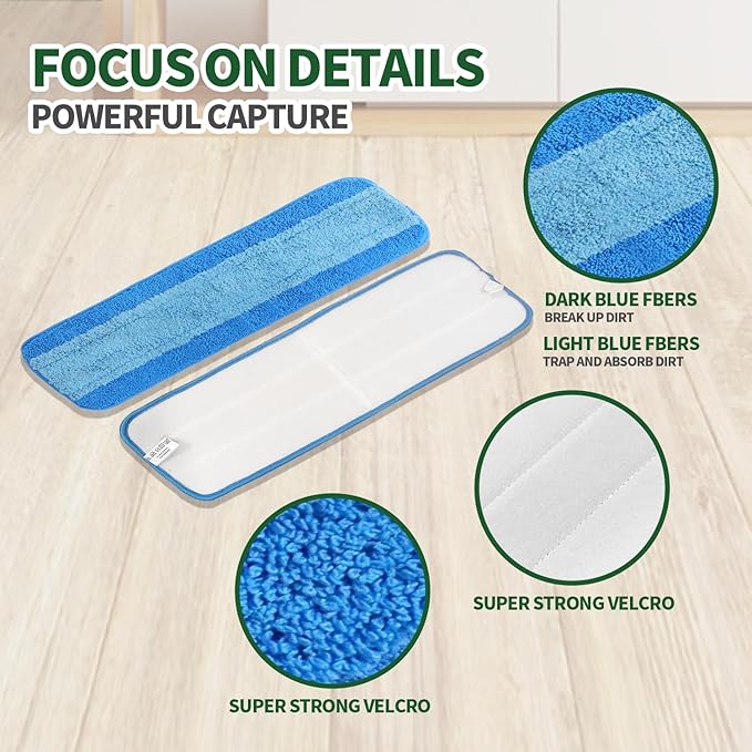9 Pack Microfiber Cleaning Pads, Reusable Microfiber Mop Pads for 18 Inch Mop, Hardwood Floor Replacement Cleaning Mop Pads, Machine Washes