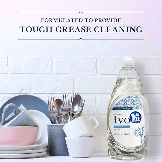 Ivory Grease Cutting Dish Soap, Classic Scent, 24 Fl Oz bundled with Heavy Duty Scotch Brite Sponge