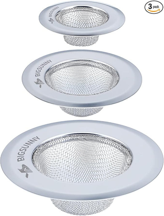 Mesh Sink Strainer Set of 3, MSY BIGSUNNY Stainless Steel Kitchen Sink Strainer Kitchen Drain Strainer with Large Wide Rim(4.5"+3.6"+2.8" Diameter) for Kitchen Sinks