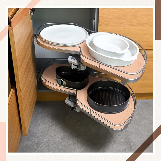 2 Pack 26 Inch Lazy Susan Shelf Liner Silicone Shelf Liner Non Adhesive Circle Kitchen Liners Non Slip Cabinet Liners for Drawer Refrigerator Cupboard Cabinet Organizers(Skin Color)