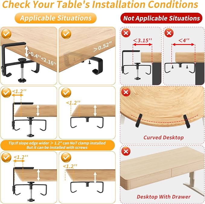 No Drill Under Desk Cable Management Tray, 28" Cord Organizer with Clamp, Fabric Cable Management for Standing Desks, Ideal for Home & Office - Black